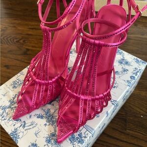 Women's Pink Strappy Embellished High Heel Sandals